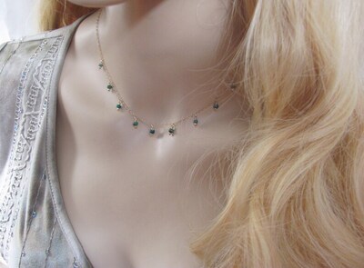 Dainty Emerald Dangle Necklace 14K Gold Filled - image1